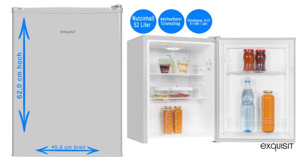 Exquisit Mini Kühlschrank Grau 52l Vollraum 62cm hoch Kühlbox Tischkühlschrank