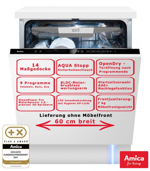 Amica Einbau Geschirrspüler 60cm vollintegriert AquaStopp BLDC-Motor: brushless