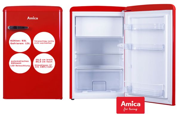 Amica KS15610R Retro Kühlschrank Rot 108 L Gefrierfach Bürokühlschrank