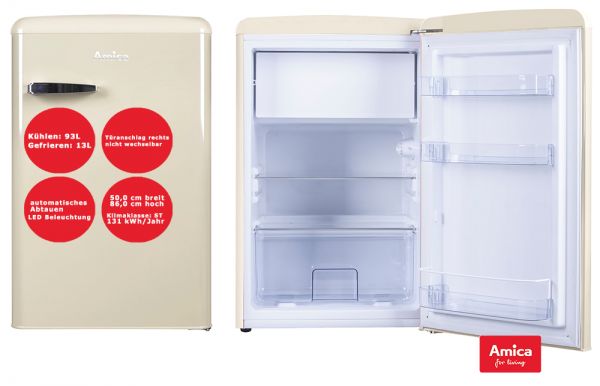 Amica Retro Kühlschrank mit Gefrierfach Creme 108 L automat. Abtauen KS15615B