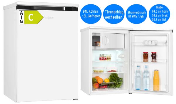 Exquisit Kühlschrank 107 L Nutzinhalt EEK: C Weiß freistehend mit Gefrierfach