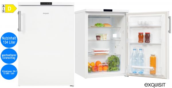 Exquisit Kühlschrank Vollraum 134 L Weiß freistehend EEK: D Tür-Offen-Alarm