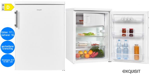 Exquisit Kühlschrank mit Gefrierfach 136 L Nutzinhalt Weiß freistehend EEK: D