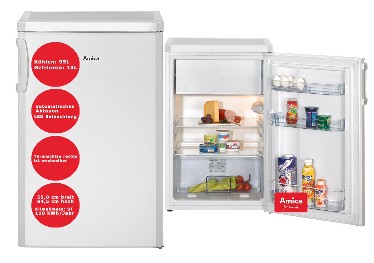 Amica Kühlschrank mit Gefrierfach 108L Weiß Bürokühlschrank freistehend |  freistehende Kühlschränke | Kühlschrank | Kühlen & Gefrieren | Deal for Less