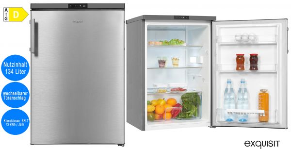 Exquisit Kühlschrank Vollraum 134 L Silber freistehend EEK: D Tür-Offen-Alarm