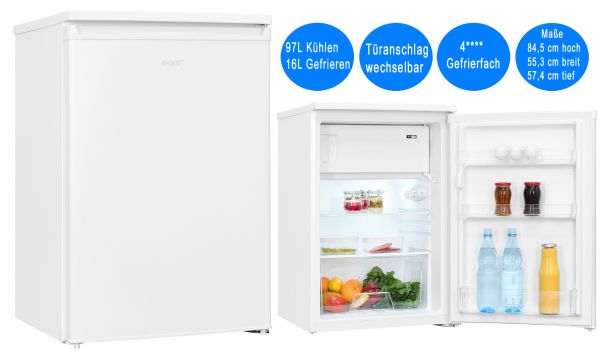 Exquisit Kühlschrank mit Gefrierfach 113L Weiß freistehend Kühlschrank