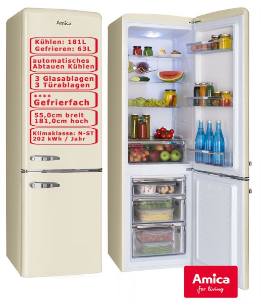 Amica Retro Kühl-Gefrierkombination Beige 244L automat. Abtauen Kühlschrank