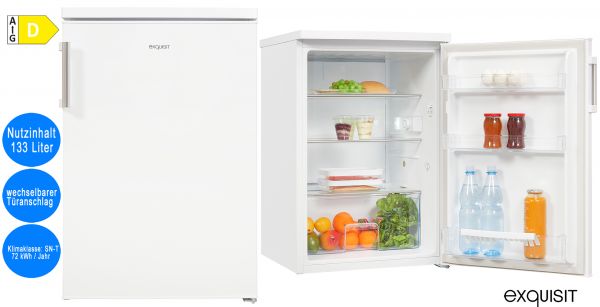 Exquisit Kühlschrank Vollraum 133 L Nutzinhalt Weiß freistehend EEK: D