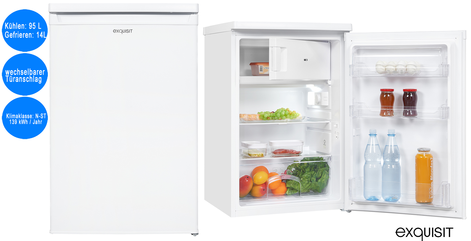 Exquisit Kühlschrank Weiß 109 L Nutzinhalt mit Gefrierfach freistehend |  freistehende Kühlschränke | Kühlschrank | Kühlen & Gefrieren | Deal for Less