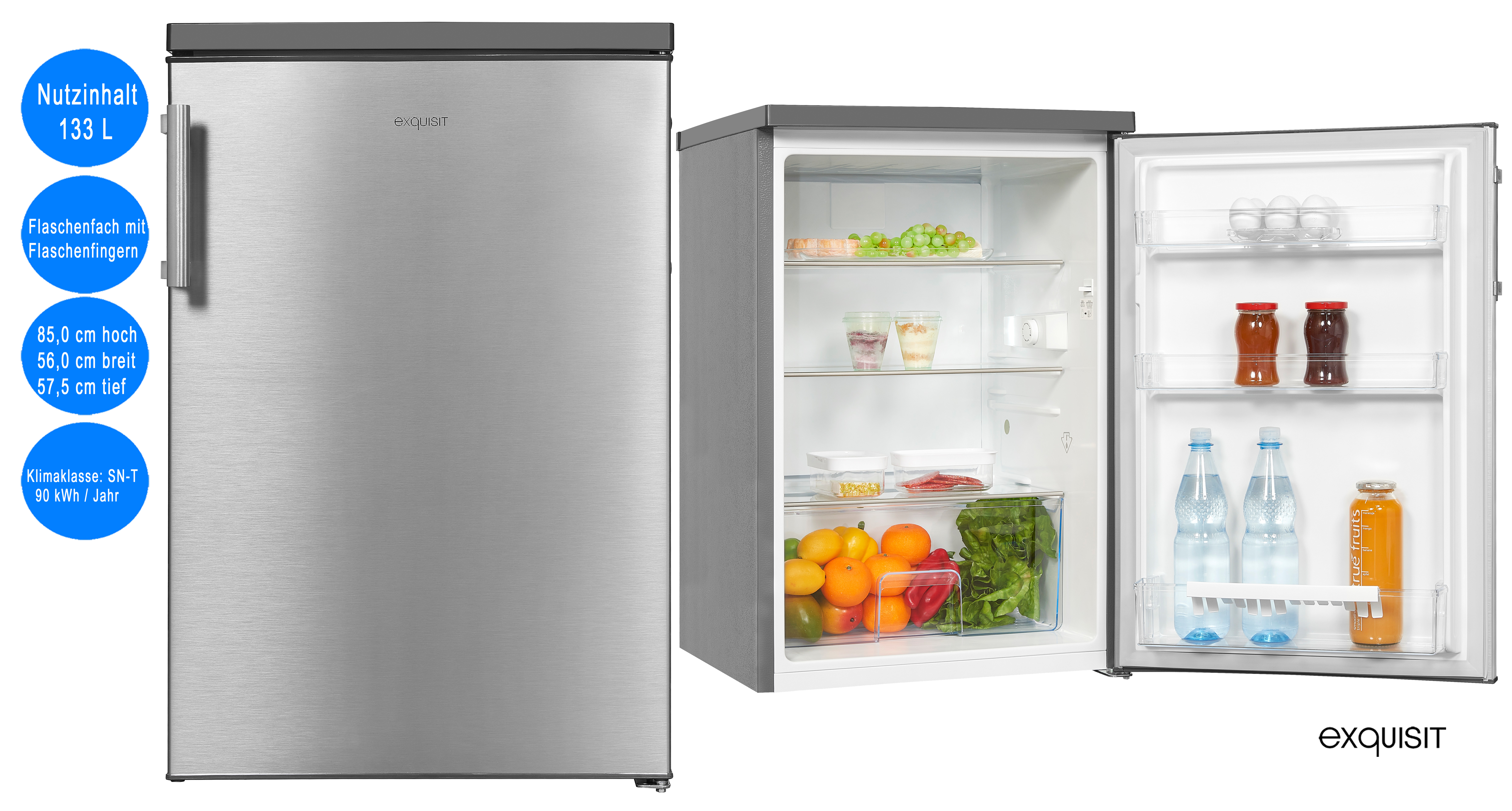 Kühlen Kühlschränke freistehend | Silber | | L Deal Kühlschrank 133 Nutzinhalt Kühlschrank Exquisit for & Gefrieren Vollraumkühlschrank | Less freistehende