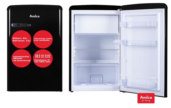 Amica Retro Kühlschrank mit Gefrierfach Schwarz 108 L automat. Abtauen KS15614S
