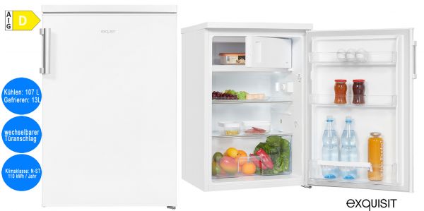 Exquisit Kühlschrank mit Gefrierfach 120 L Nutzinhalt Weiß freistehend EEK: D