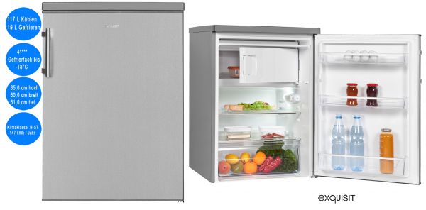 Exquisit Kühlschrank mit Gefrierfach Silber 136 L Nutzinhalt freistehend 60,0 cm breit