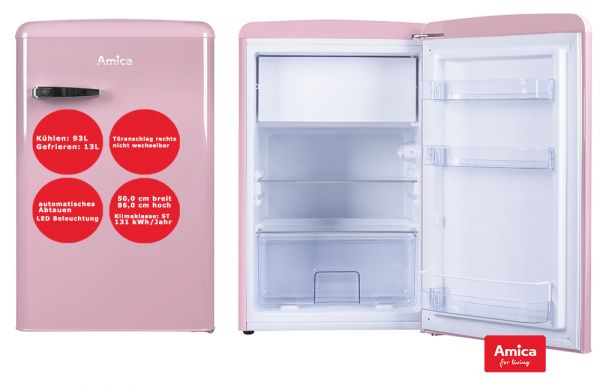 Amica Retro Standkühlschrank Pink 108 L mit Gefrierfach KS 15616 P Kühlschrank