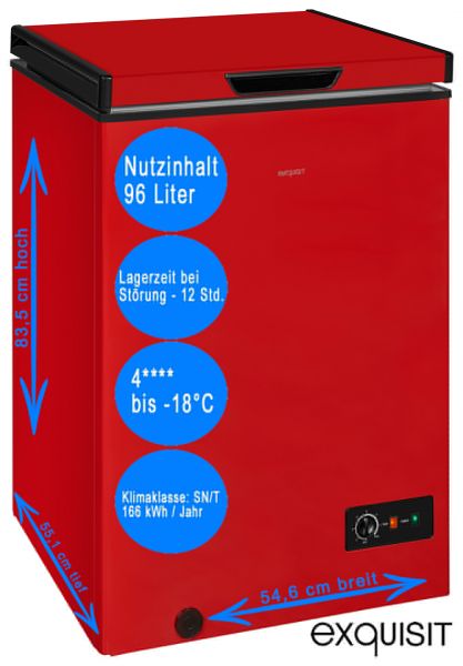 exquisit Gefriertruhe 96L Rot 54,6cm Breit Tiefkühltruhe Freistehend
