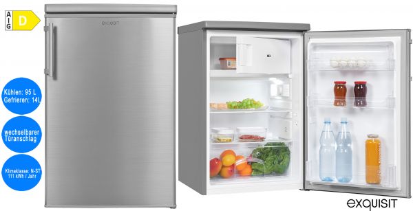 Exquisit Kühlschrank mit Gefrierfach 109L Nutzinhalt Silber freistehend 55cm breit