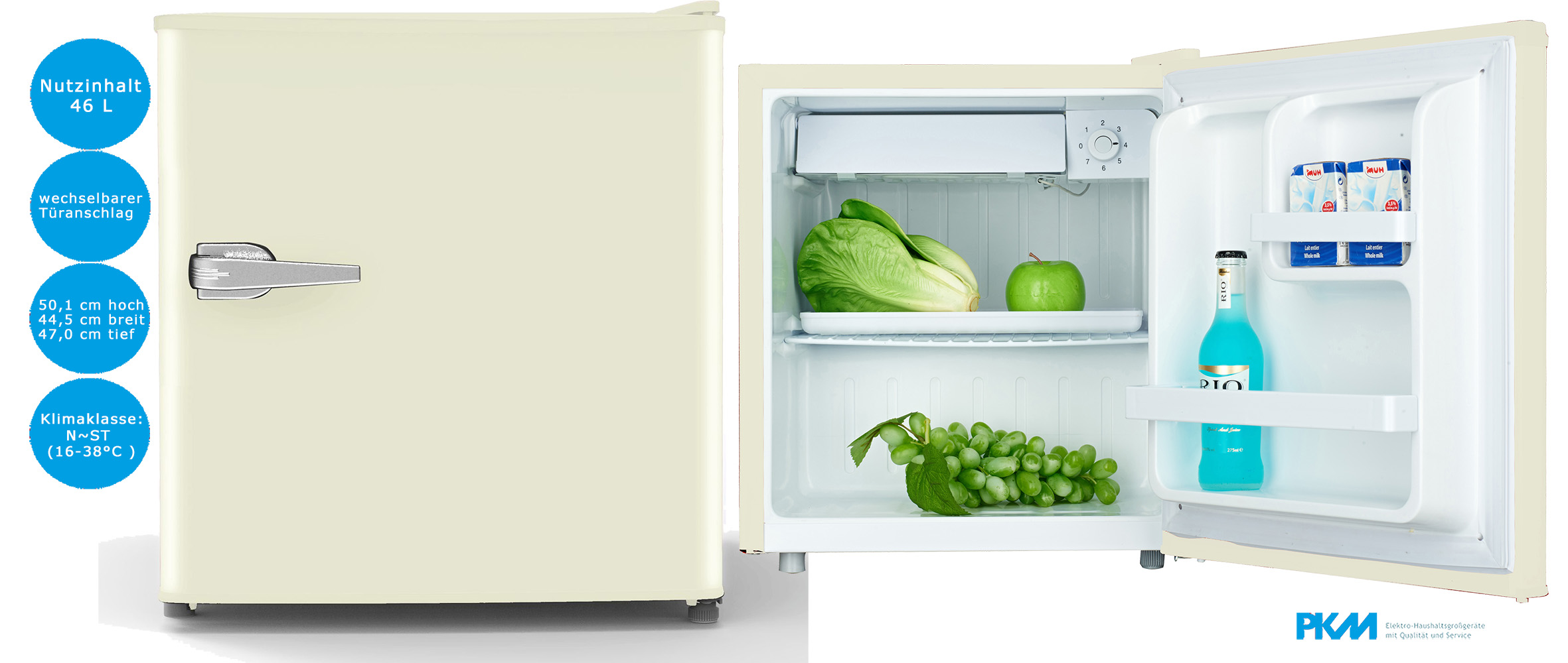 PKM Retro Mini Kühlschrank 46 Liter Creme Kühlbox Tischkühlschrank kompakt, freistehende Kühlschränke, Kühlschrank, Kühlen & Gefrieren